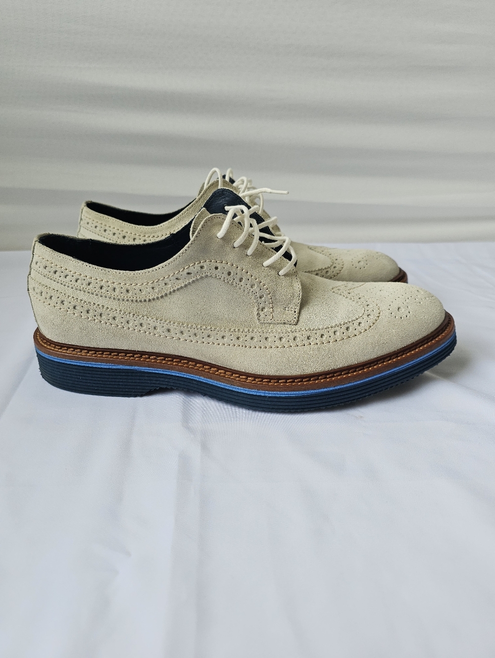 Johnston & Murphy Light Beige Suede Wingtip Derbys